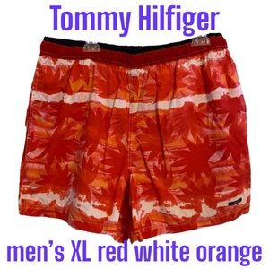 XL Side Pockets Tommy Hilfiger Swim Trunks Men’s red white orange Mini Pocket